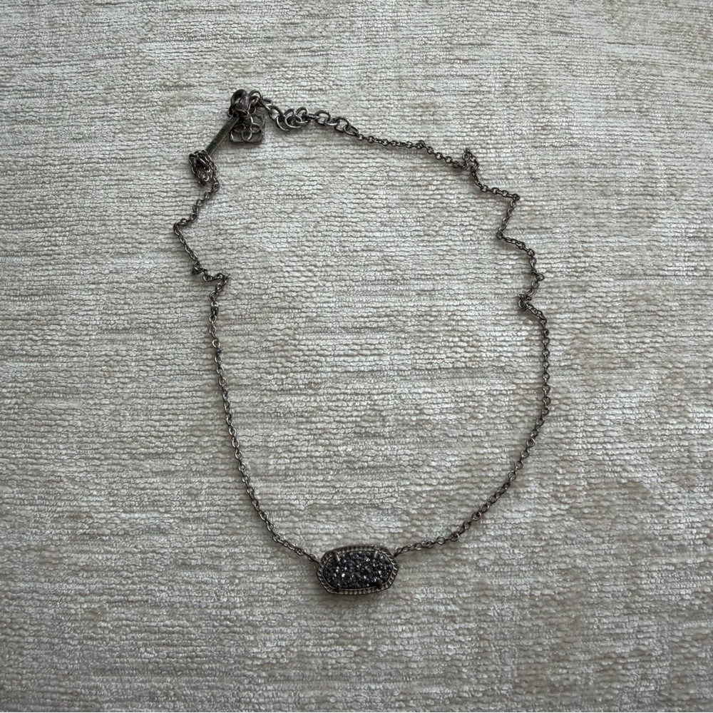 Kendra Scott Elisa Necklace, Black Druzy, Gunmetal Finish